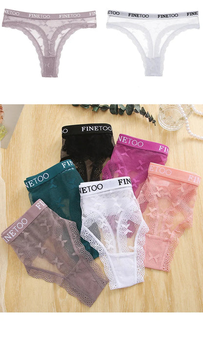 Clearance_6PCS/Set  Sexy G-String Thong Lace Women's Panties Low-Waist Female Underpants Mesh Perspective Briefs Lingerie_Contin luvshop24