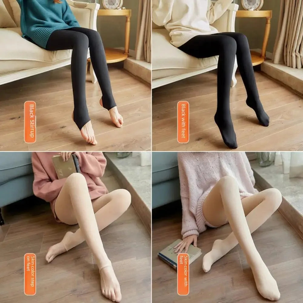 Women's Fleece Tights Warm Insulated Pantyhose Skin Effect Translucent Stockings Sexy Women's Underwear High Elastic Leggings luvshop24