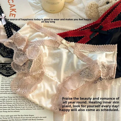 French Lace Underwear Pure Cotton Crotch Satin Sexy Triangle Panties Women's Innerwear Comfortable Breathable Ladies Briefs luvshop24