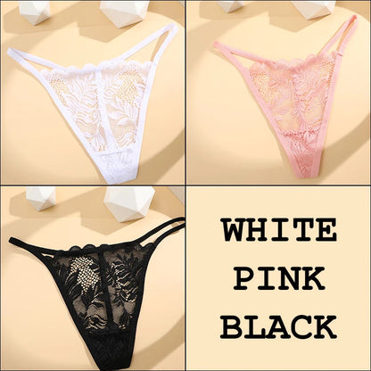 3Pcs Lace Thong For Women Low Rise Soft Intimates Lingerie Sexy Panties 6 Solid Color Ladies Comfortable Underpants Girls Panty luvshop24