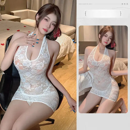 Lingerie dress Lace perspective seductive neck hanging revealing chest tight fitting hip hugging dress fetish latex sexy outfits luvshop24