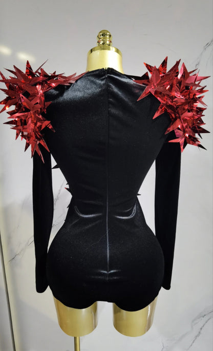 2025 New Shiny Black Rhinestone Velvet Long Sleeve Bodysuit Women Evening Party Club Gala Hosts NightClub Bar Stage Costumes luvshop24