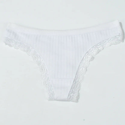 3pcs Cotton Women's Thong Panties Breathable Low Waist Seamless Underwear Sexy Female Lady Comfortable Solid Color Lace G-String luvshop24