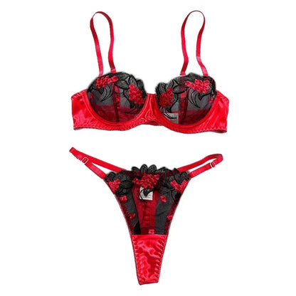 Floral Sexy Lingerie Lace Eroticу Bralette + Briefs Set Transparent Women's Underwear Embroidery Erotic Beautiful Bra And Panty luvshop24