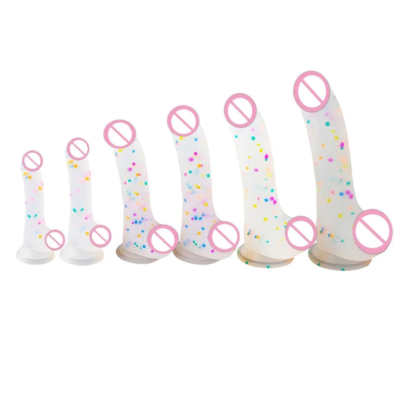 Confetti Dildo Realistic Clear Silicone Dildo, with Strong Suction Cup for Hands-Free Play, Realistic Penis for Women and Couple luvshop24