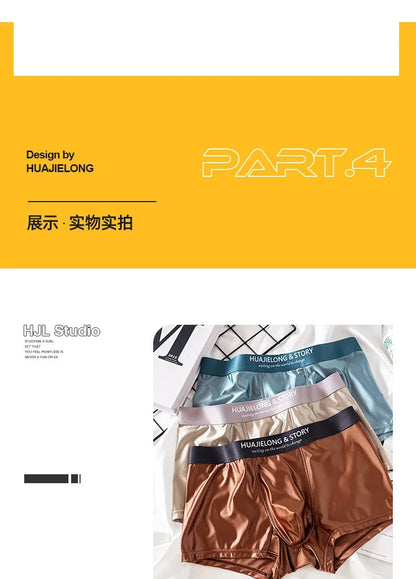 1/3Pcs Breathable Thin Satin Silk Boxer Briefs Seamless Mid Waist Ice Silk Boxers Underpants Smooth Underwear for Men Daily luvshop24