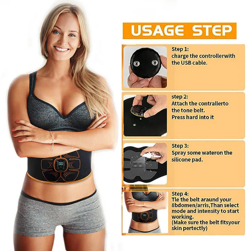ABS Stimulator Electric Vibration Abdominal Muscle Trainer Muscle Stimulator USB Charge Body Slimming Fitness Massage Belts luvshop24