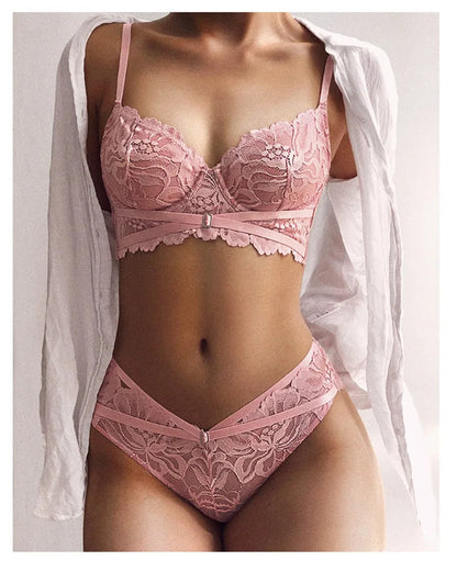 Logirlve Sexy Tоy For Women Bra Set Lingerie Push Up Brassiere Lace Embroidery Underwear Set Ultra-thin Cup Female Lingerie luvshop24