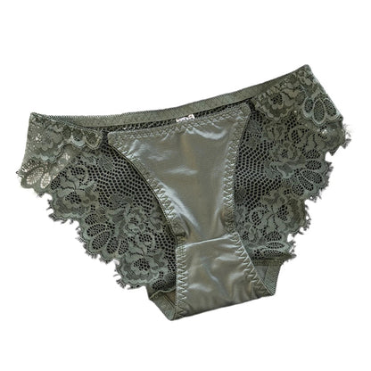 1pc Women's Sexy Lace Panties Satin Seamless Underwear Lace Mesh Sheer Low Waist Triangle Underwear Ladies Thin Breathable Brief luvshop24