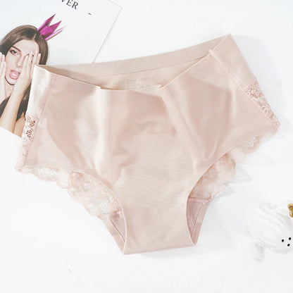 Lace Women's Panties French Seamless Underwear Female Ice Silk Briefs Solid Color Breathable Underpants Lingerie luvshop24