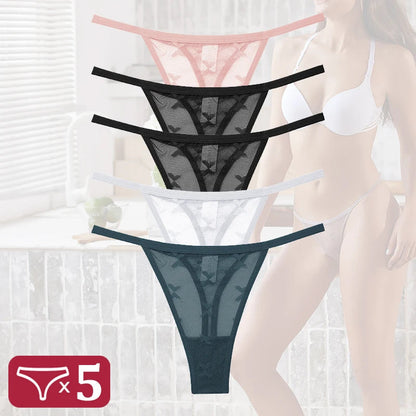 5Pcs Women Sexy Lace Floral G-String Panties String Transparent Underwear Intimates Panties Thong Low Waist Briefs Lingerie luvshop24