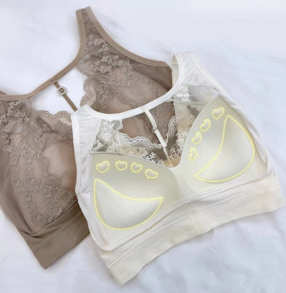 1pcs Lace Sexy Bra No Steel Ring Comfortable Full Cup Large Size Bra Vest Bra One Gather Anti Sagging Underwear luvshop24