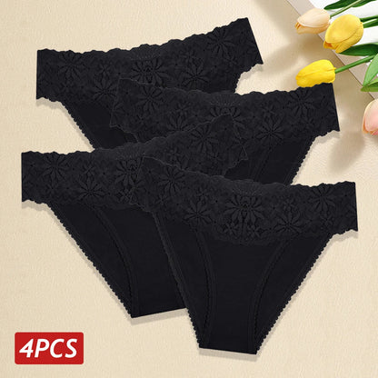Lace Panties Women Cotton Briefs Female Comfortable Underwear 4PCS/Set Elstice Solid Color Panties Female Low Rise Sexy Lingerie luvshop24