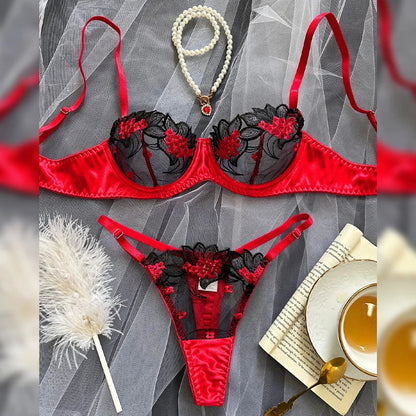 Floral Sexy Lingerie Lace Eroticу Bralette + Briefs Set Transparent Women's Underwear Embroidery Erotic Beautiful Bra And Panty luvshop24