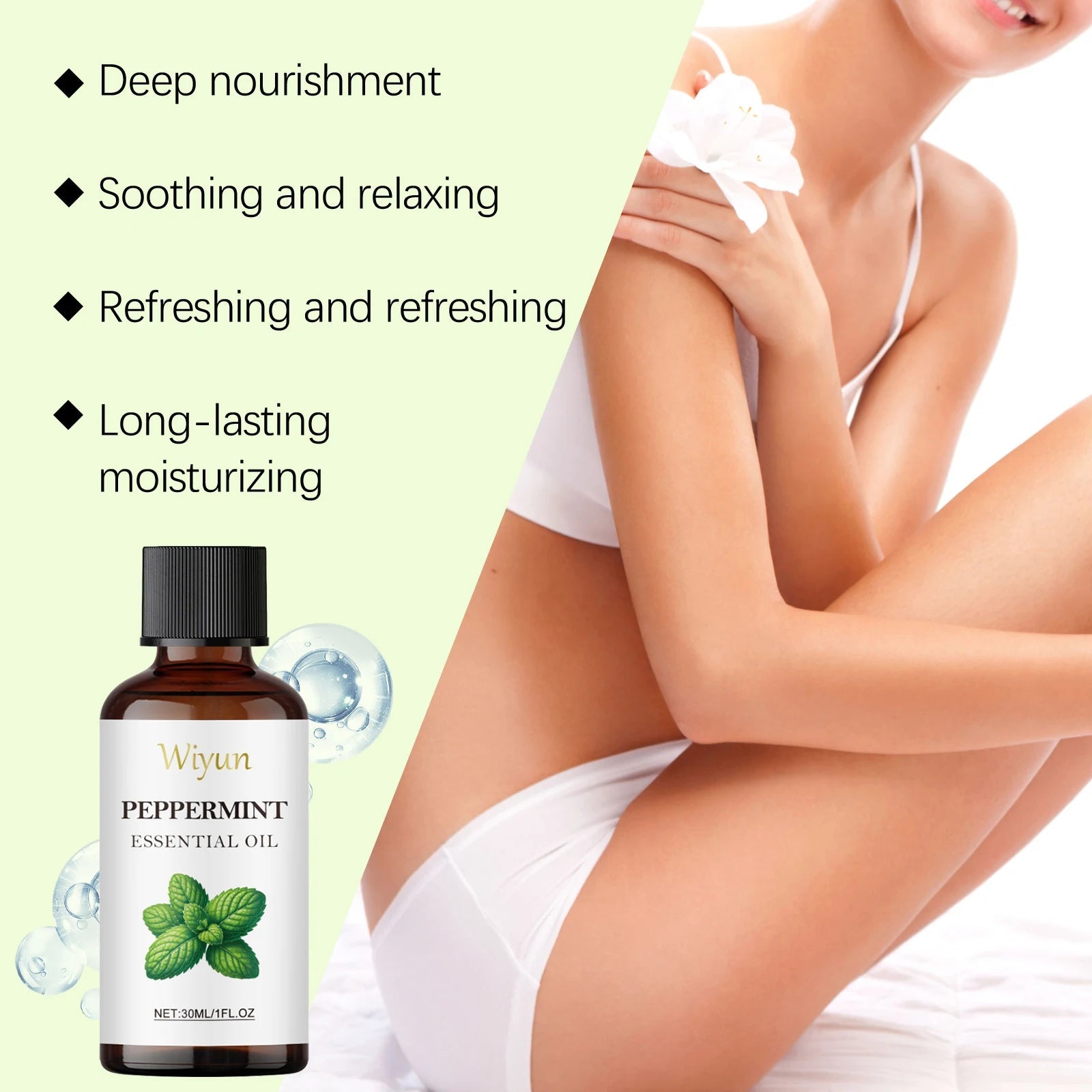 Peppermint Body Massage Oil - Cooling Moisturizing Formula For Skin Care, Lightweight Fast-Absorbing Essential Oil Blend luvshop24