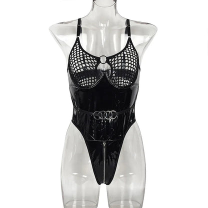 Metal Buckle Underwear Bodysuit Leather Motorcycle Sexy OnePiece Porn Bodycon Uncensored Women Lingerie Erotic Backless Jumpsuit luvshop24