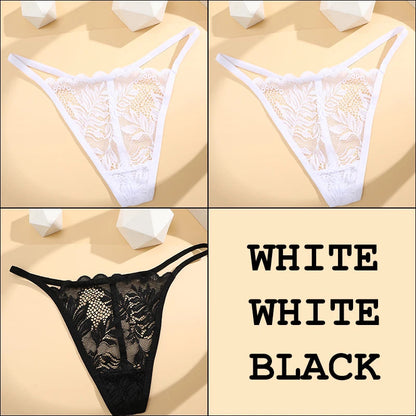 3Pcs Lace Thong For Women Low Rise Soft Intimates Lingerie Sexy Panties 6 Solid Color Ladies Comfortable Underpants Girls Panty luvshop24