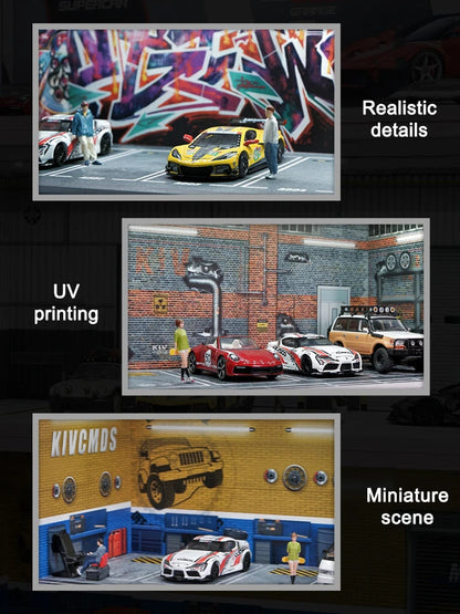 1/64 Garage scene Model Scene with Light Version Simulation Model Scene Decoration Collect (Excluding dolls and car models) luvshop24