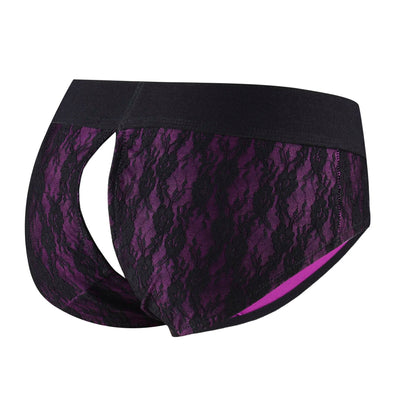 Men Erotic Panties Patchwork Penis Hole Underwear Open Buttocks Crotch Underpants Sexy Gay Lace Briefs Strap on Harness Lingerie luvshop24