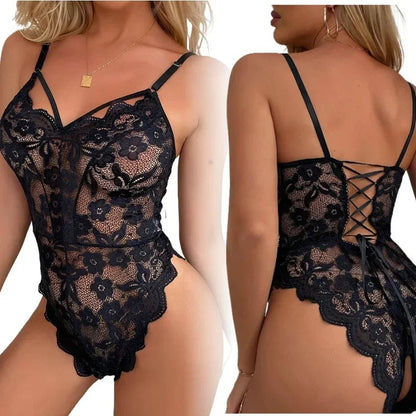 Erotic Lingerie for Women Lace Transparent Bra Set Sexy Costumes Deep V Open Crotch Bodysuit Female Underwear Sexy Body luvshop24