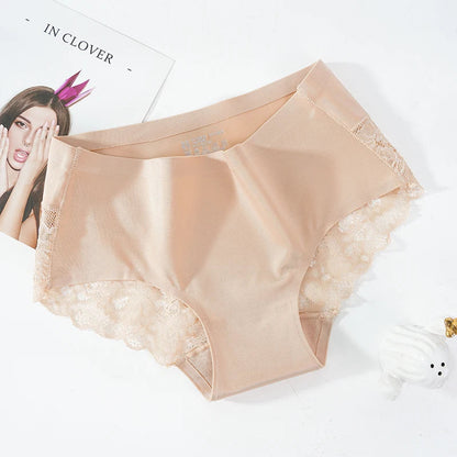 Lace Women's Panties French Seamless Underwear Female Ice Silk Briefs Solid Color Breathable Underpants Lingerie luvshop24