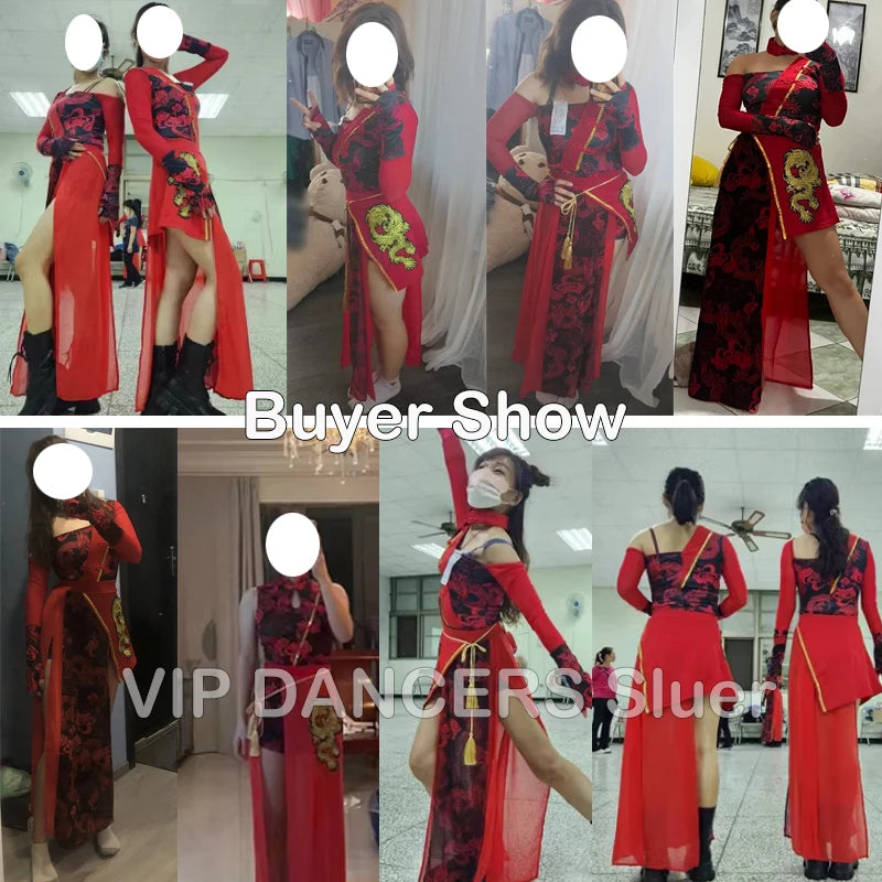 Chinese Style Women'S Jazz Performance Clothes Red Festival Outfits Hip Hop Clothes For Adults Gogo Dance Stage Costumes DQS6259 luvshop24