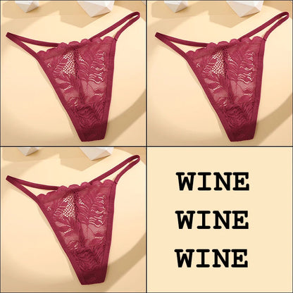 3Pcs Lace Thong For Women Low Rise Soft Intimates Lingerie Sexy Panties 6 Solid Color Ladies Comfortable Underpants Girls Panty luvshop24