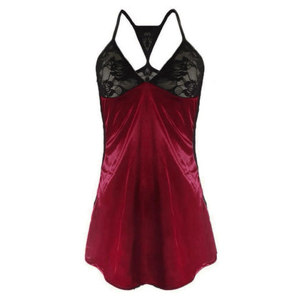 Erotic Women's Sexy Lingerie Lace Patchwork Nightdress Sexy Set Satin Slip Nightgown Sheer Lace Patchwork Sleepwear Nightwear luvshop24
