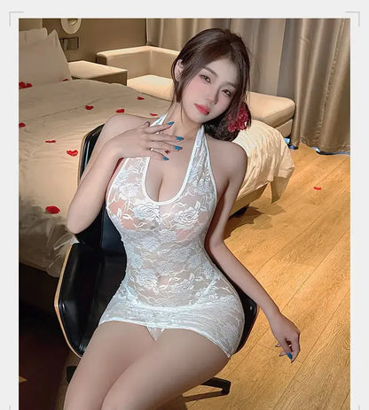 Lingerie dress Lace perspective seductive neck hanging revealing chest tight fitting hip hugging dress fetish latex sexy outfits luvshop24