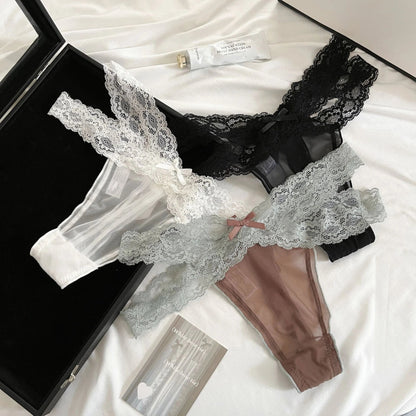 Women's thong  Lace Low Waist G-String Women Panties Mesh Bow Female Ladies Briefs Breathable Underwears Intimates Lace border o luvshop24