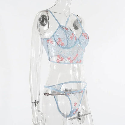 Lace Floral Embroidery See Through Bra and Panties Set for Women Underwear Sexy Lingerie Female 2 Pieces Bra Brief Sets luvshop24