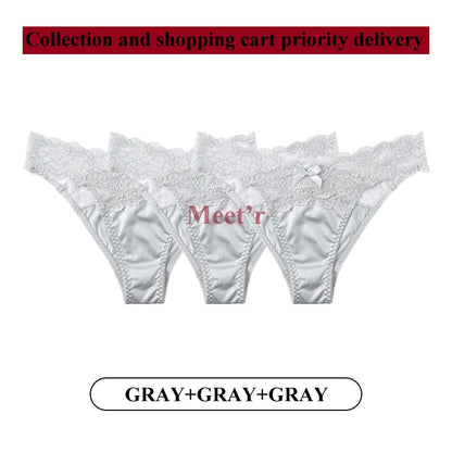 Meet'r 3Pcs/lot Women Sexy Lace Panties Low-waist Underwear Female G String Breathable Hollow out Lingerie Temptation Intimates luvshop24