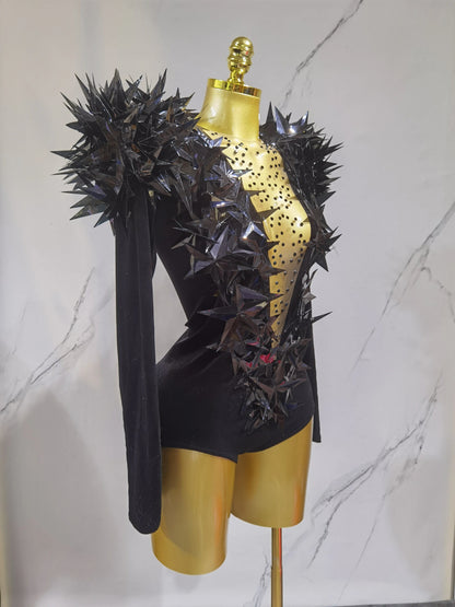 2025 New Shiny Black Rhinestone Velvet Long Sleeve Bodysuit Women Evening Party Club Gala Hosts NightClub Bar Stage Costumes luvshop24