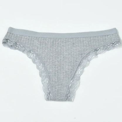 3pcs Cotton Women's Thong Panties Breathable Low Waist Seamless Underwear Sexy Female Lady Comfortable Solid Color Lace G-String luvshop24