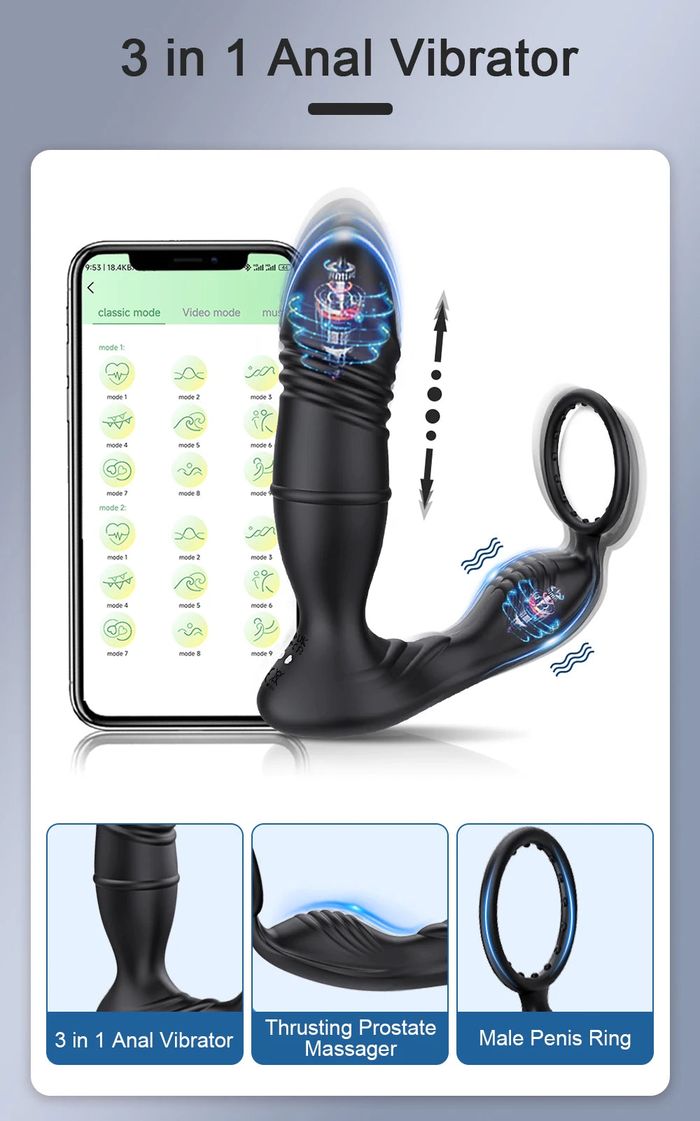 Male Thrusting Prostate Massager Bluetooth APP Vibrator for Men Gay Anal Plug Wireless Remote Butt Plug Sex Toy for Couples luvshop24