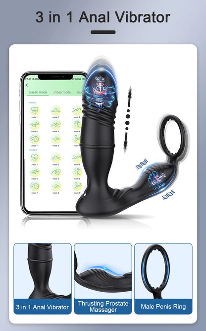 Male Thrusting Prostate Massager Bluetooth APP Vibrator for Men Gay Anal Plug Wireless Remote Butt Plug Sex Toy for Couples luvshop24