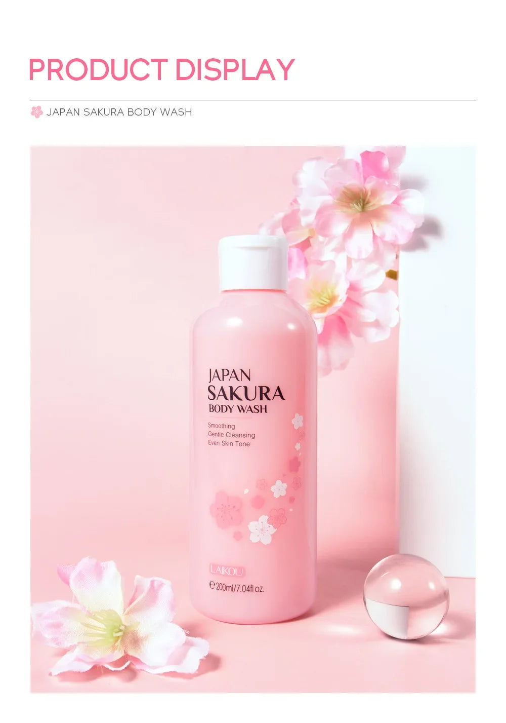 LAIKOU Sakura Shower Gel Long Moisturizing Smooth Long Lasting Fragrance Gentle Foam Body Cleansing Bath Product 200ml luvshop24