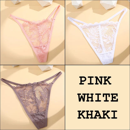 3Pcs Lace Thong For Women Low Rise Soft Intimates Lingerie Sexy Panties 6 Solid Color Ladies Comfortable Underpants Girls Panty luvshop24