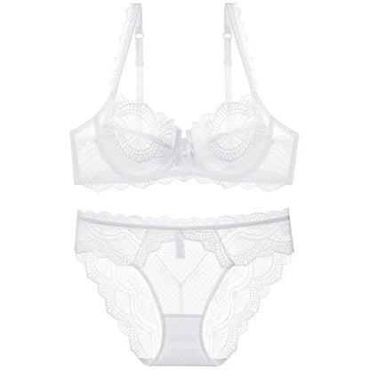 Logirlve Sexy Ultra-thin Lingerie Bra Panties Sets Transparent Brassiere Underwear Set Plus Size Women Lingerie Set Lace Bras luvshop24