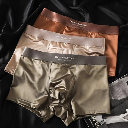 Luxury Summer Smooth Cool Ice Silk Satin-like Men's Boxershort Panties Solid Underpants Breathable Mesh Crotch Male Underwear luvshop24
