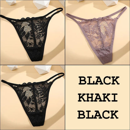 3Pcs Lace Thong For Women Low Rise Soft Intimates Lingerie Sexy Panties 6 Solid Color Ladies Comfortable Underpants Girls Panty luvshop24