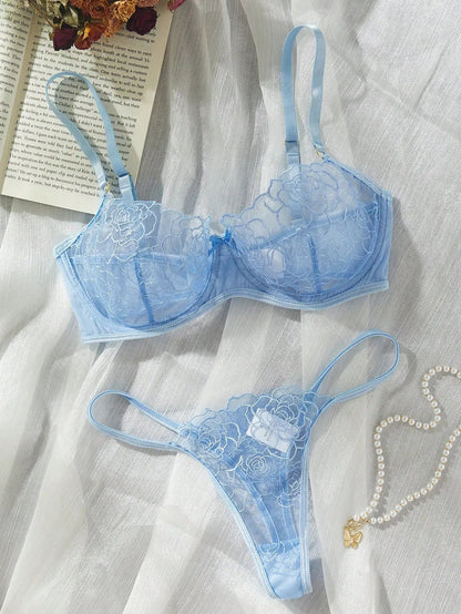 2 Pieces Sexy Lingerie Set Women Babydolls Erotic Floral Bra Set Erotic Lingerie Female Lace Underwear Brief Sets luvshop24
