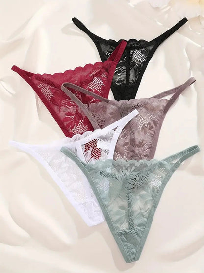 5PCS Sexy Lace Women Lingerie Exotic Underpants Female Lace Transparent Hollow Out G-string Thong Female Soft Intimates S-XL luvshop24