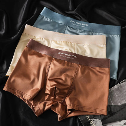 Luxury Summer Smooth Cool Ice Silk Satin-like Men's Boxershort Panties Solid Underpants Breathable Mesh Crotch Male Underwear luvshop24