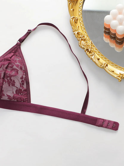 Women's Ultra-thin Lace Lingerie Two-piece Floral Lingerie Sexy Lingerie No Steel Hoop Push Up Bra A322 luvshop24