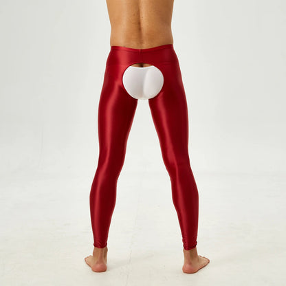 Glossy Crotchless Open Butt Leggings Mens Gays Erotic Nightwear Underpants High Waist Slim Fit Tights Underwear Baselayer Pants luvshop24