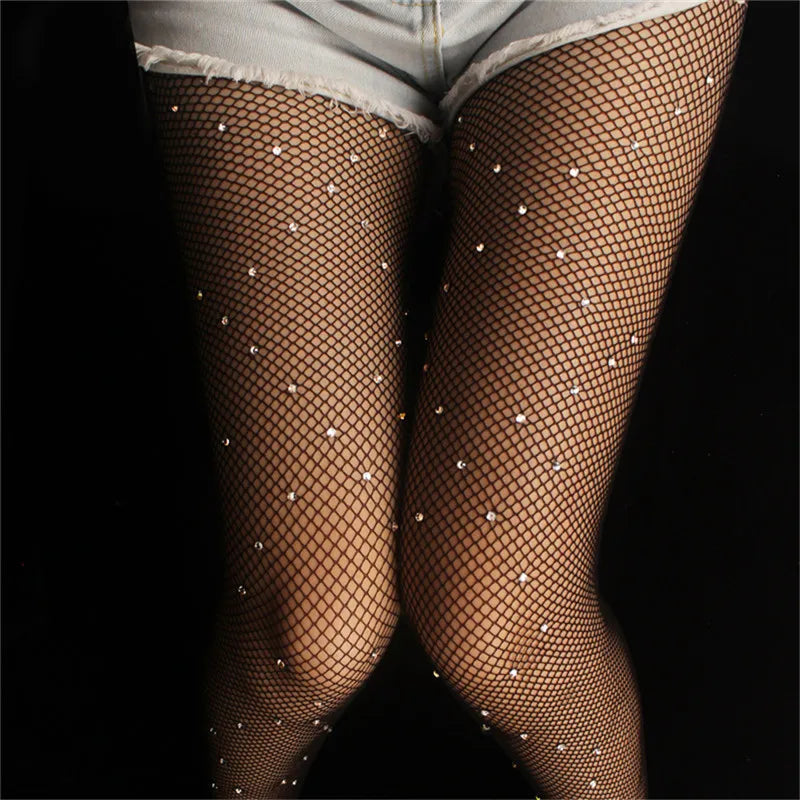 Women's Sexy Crystal Bling Stockings Rhinestone Fishnet Flash Mesh Ladies Skinny Sequins Pantyhose for Female Night Clubwear luvshop24