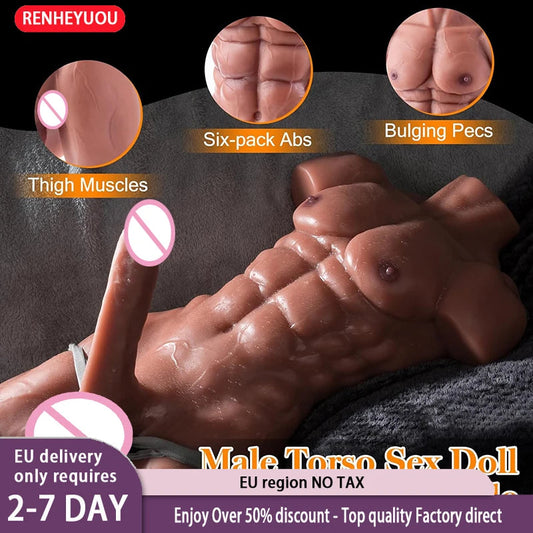 RENHEYUOU-16KG fierce male sex doll gay male TPE realistic large phallus with abs female masturbation Adult Torso sex dolls 18+ luvshop24