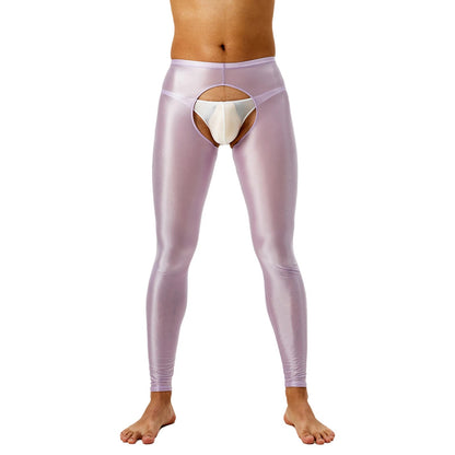 Glossy Crotchless Open Butt Leggings Mens Gays Erotic Nightwear Underpants High Waist Slim Fit Tights Underwear Baselayer Pants luvshop24