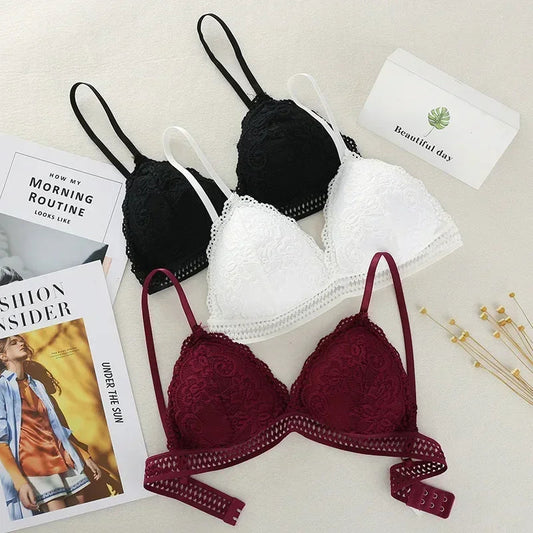 Lace Underwear Female Thin Section Bra Sexy Backless Lingerie Solid Color Embroidery Hollow Tube Top Black/RedWhite Bandeau Top luvshop24